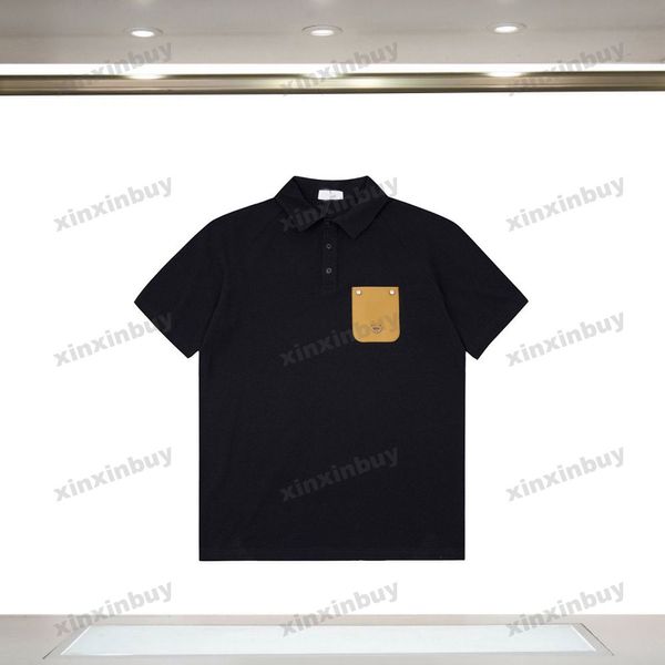 Xinxinbuy Men Designer Tee T-shirt 23SS Étiquette en cuir Pocle Polo Colaire Coton Coton Femmes Jaune noir blanc XS-XL