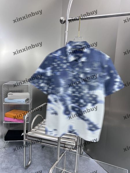 xinxinbuy Hombres diseñador Camiseta camiseta 23ss Carta Bandana jacquard tie dye Paneles patrón suelto manga corta algodón mujeres azul S-XL