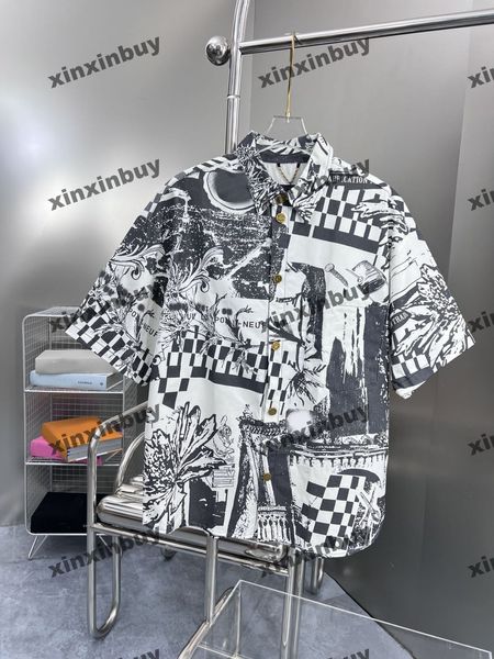 xinxinbuy Hommes designer Tee t-shirt 23ss Lettre plaid jacquard tie dye Motif lambrissé manches courtes coton femmes noir S-2XL