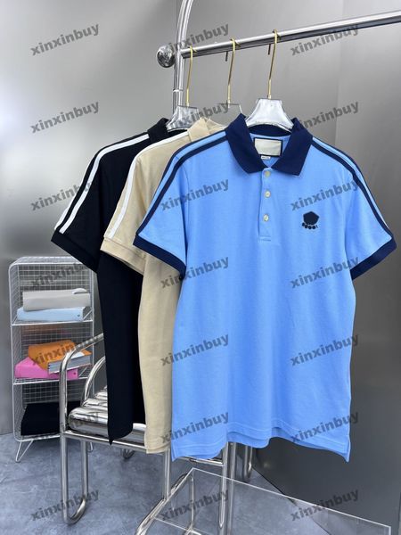 xinxinbuy Hommes designer Tee t-shirt 23ss Lettre broderie Épaule Sangle Ruban manches courtes coton femmes Noir abricot bleu S-2XL