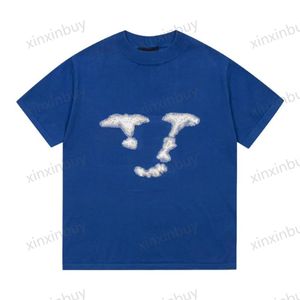 Xinxinbuy Men Designer Tee T-shirt 23SS Letters blanc nuage jacquard tricoté à manches courtes coton femmes noires bleu xs-2xl 285j