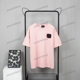 Xinxinbuy Mannen designer Tee t-shirt 23ss liefde Lederen label pocket polo korte mouw katoen vrouwen geel zwart wit XS-2XL