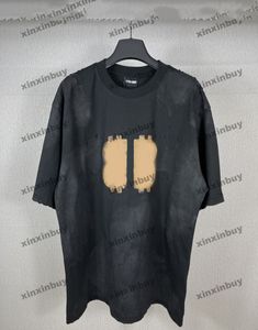 xinxinbuy Camiseta de diseñador para hombre 23ss barro destruido tie dye paris manga corta algodón mujer negro blanco XS-L