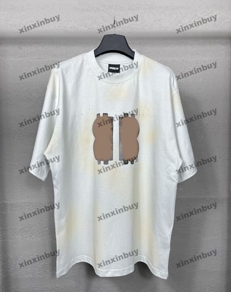 xinxinbuy Camiseta de diseñador para hombre 23ss barro destruido tie dye paris manga corta algodón mujer negro blanco gris XS-L