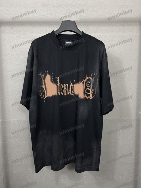 xinxinbuy Camiseta de diseñador para hombre 23ss barro destruido tie dye paris manga corta algodón mujer gris negro blanco S-XL