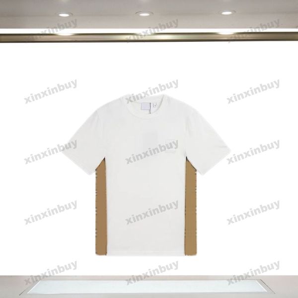 xinxinbuy Hommes designer Tee t-shirt 23ss Panneaux à carreaux Lettre jacquard manches courtes coton femmes blanc noir bleu XS-L