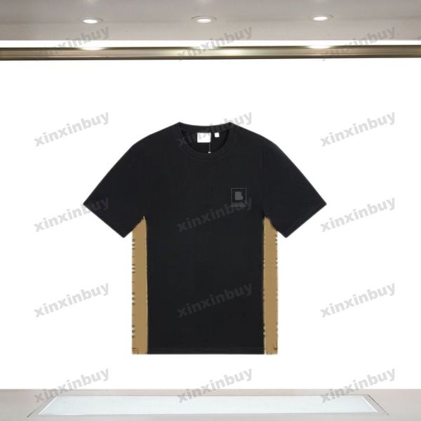 xinxinbuy Hommes designer Tee t-shirt 23ss Panneaux à carreaux Lettre jacquard manches courtes coton femmes blanc noir bleu S-3XL
