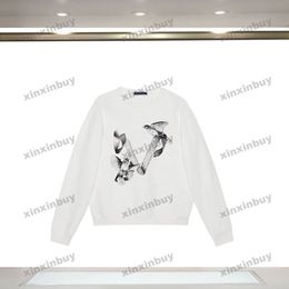 Xinxinbuy Hommes Designer Tee T-shirt 23ss Paris oiseau lettre imprimé manches longues coton femmes Noir kaki S-2XL