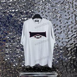 Xinxinbuy Men Designer Tee T-shirt 23SS Paris Lettres rouges D￩traves broderie Imprime