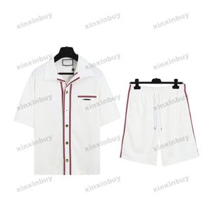 xinxinbuy Hommes designer Tee t-shirt 23ss Paris bande rouge Lettre broderie manches courtes coton femmes Noir Blanc rouge S-2XL