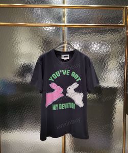 Xinxinbuy Men Designer T-shirt T-shirt 23SS Paris Jump Rabbit Patroon Devotion Kortjes Katoen Women Wit Zwart Beige S-2xl