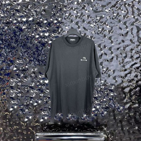Xinxinbuy Hommes Designer Tee T-shirt 23ss Paris Double crochet broderie impression bande à manches courtes coton femmes noir Beige XS-L
