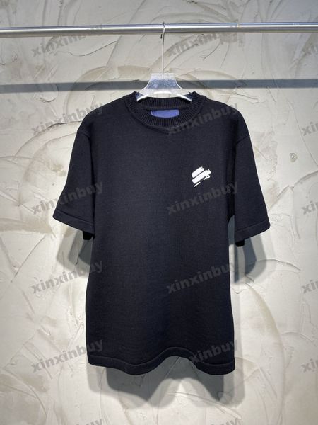 xinxinbuy Hommes designer Tee t-shirt 23ss Paris Pin lettre broderie Tricoté à manches courtes coton femmes Noir Blanc XS-2XL