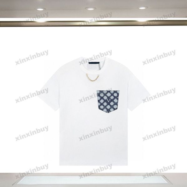 xinxinbuy Hommes designer Tee t shirt 23ss Paris Denim poches manches courtes coton femmes blanc noir bleu XS-2XL