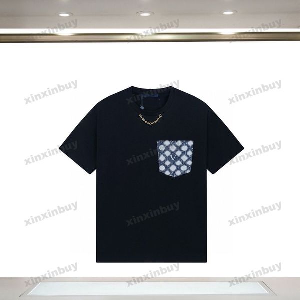 xinxinbuy Hommes designer Tee t shirt 23ss Paris Denim poches manches courtes coton femmes blanc noir bleu XS-L