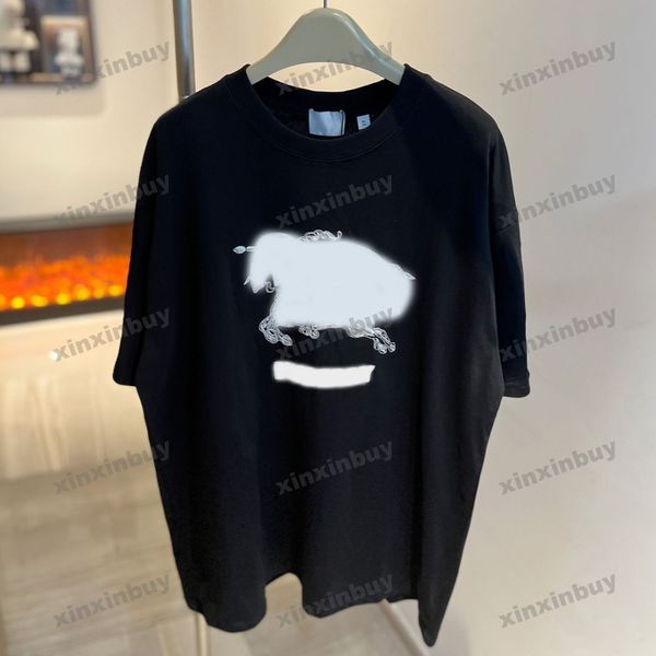 xinxinbuy Hommes designer Tee t-shirt 23ss Paris Horse broderie manches courtes coton femmes blanc noir S-XL