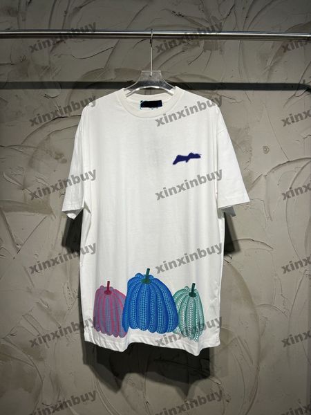 xinxinbuy Camiseta de diseñador para hombre 23ss Paris Colorido dobladillo de calabaza manga corta algodón mujer Negro Blanco azul gris XS-2XL