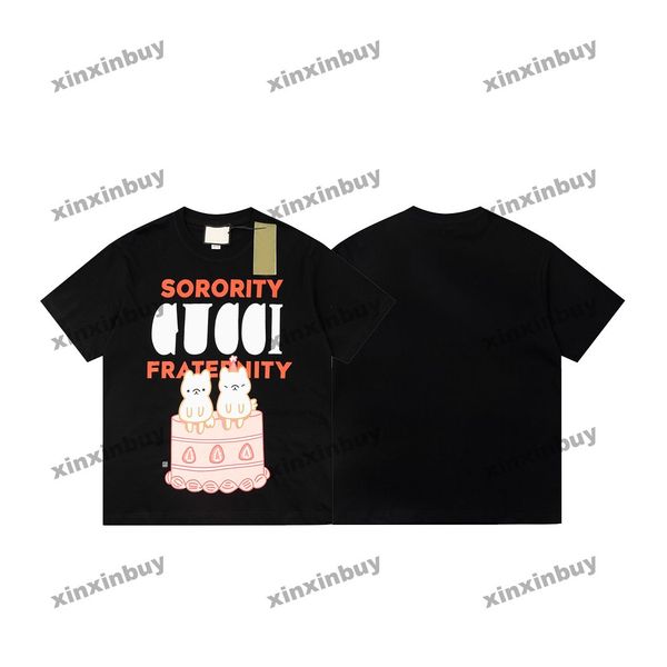 Xinxinbuy Men Designer Tee T-shirt 23SS Paris Colorful Cake Short Cotton Femmes Noir blanc bleu gris XS-L