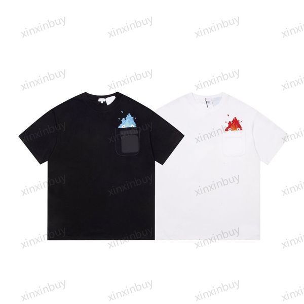 xinxinbuy Camiseta de diseñador para hombre 23ss Paris move castle flame Bordado manga corta algodón mujer blanco negro gris XS-2XL