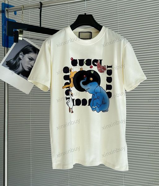 xinxinbuy Hommes designer Tee t-shirt 23ss Paris éléphant Lettres imprimer manches courtes coton femmes blanc noir Beige XS-2XL