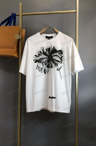 Xinxinbuy Hommes Designer Tee T-shirt 23SS Paris Feuille de Lotus Lettre Imprimer Top Qualité Coton à manches courtes Femmes Blanc Noir Beige S-3XL
