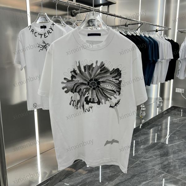 xinxinbuy Hommes designer Tee t-shirt 23ss Paris Feuille de Lotus lettre imprimer manches courtes coton femmes blanc noir Beige S-3XL