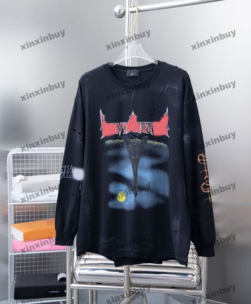 Xinxinbuy Hommes Designer Tee T-shirt 23ss Paris détruit tour de fer imprimé chemise à manches courtes coton femmes Noir S-XL