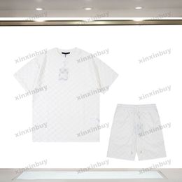 xinxinbuy Hombres diseñador Tee camiseta 23ss plaid Jacquard toalla tela conjuntos manga corta algodón mujeres blanco negro amarillo XS-L
