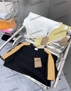 Xinxinbuy Mannen designer Tee t-shirt 23ss plaid Lint schouder Brief jacquard stof korte mouw katoen vrouwen wit zwart XS-2XL