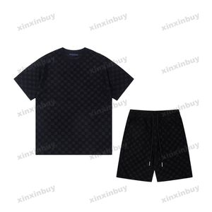 Xinxinbuy Mannen designer Tee t-shirt 23ss plaid Jacquard handdoek stof sets korte mouw katoen vrouwen wit zwart XS-2XL