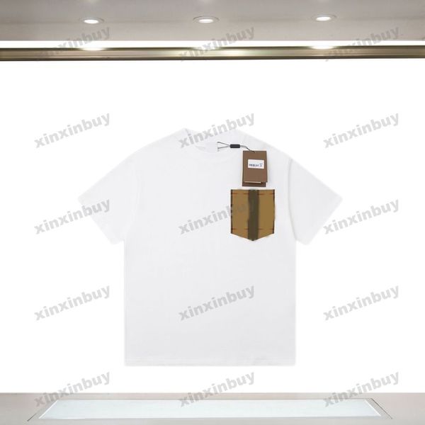 xinxinbuy Hommes designer Tee t-shirt 23ss poche à carreaux lettre impression manches courtes coton femmes blanc noir bleu XS-XL