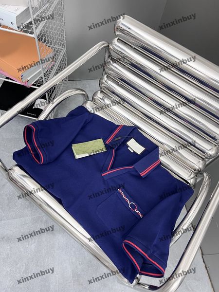 xinxinbuy Hommes designer Tee t-shirt 23ss Poche chanvre corde broderie manches courtes coton femmes noir blanc bleu S-2XL