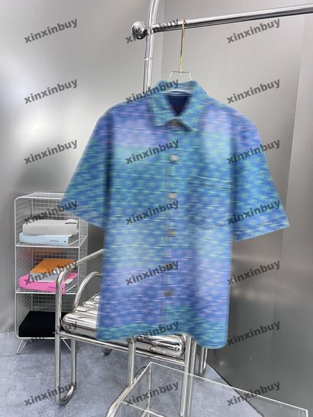xinxinbuy Hommes designer Tee t-shirt 23ss Rainbow gradient lettre jacquard tissu manches courtes coton femmes noir blanc bleu S-3XL