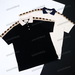 Xinxinbuy Mannen designer Tee t-shirt 23ss Reflecterende Schouder Lint Dubbele Letter Jacquard korte mouw katoen vrouwen zwart abrikoos M-2XL