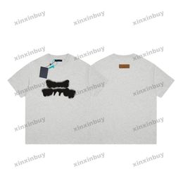 xinxinbuy T-shirt da uomo firmata 23ss Spray lettering stampa manica corta in cotone da donna Grigio albicocca blu S-XL