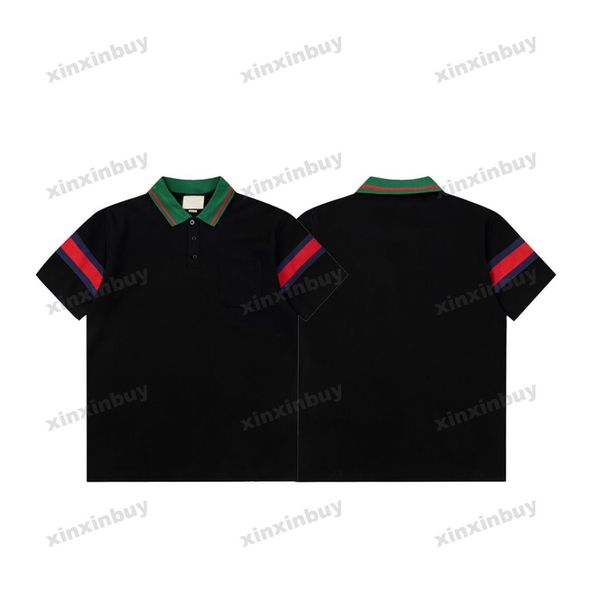 xinxinbuy Hommes designer Tee t-shirt 23ss Strip manches lettre broderie manches courtes coton femmes Noir Blanc bleu vert rouge M-2XL