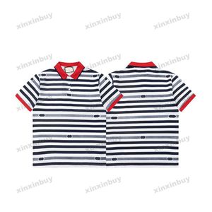 xinxinbuy Hommes designer Tee t-shirt 23ss rayure Lettre col jacquard manches courtes coton femmes Noir Blanc bleu rouge XS-XL