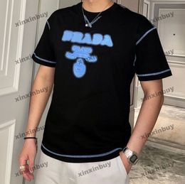 xinxinbuy Hommes designer Tee t-shirt 23ss Brosse à dents broderie lettre impression impression manches courtes coton femmes noir blanc bleu S-2XL