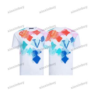 xinxinbuy Hommes designer Tee t-shirt 23ss couleur de l'eau tie dye motif manches courtes coton femmes marron blanc jaune 321133 XS-L
