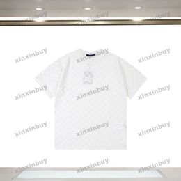 Xinxinbuy hommes designer t-shirt à carreaux serviette jacquard à manches courtes coton femmes noir blanc bleu gris kaki XS-L