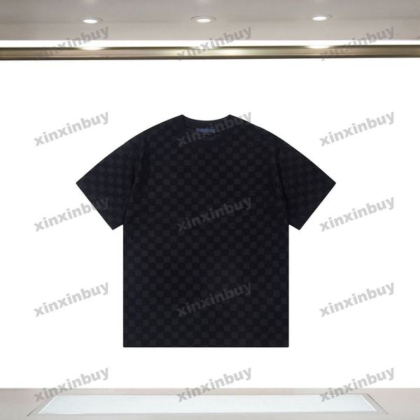 Xinxinbuy hommes designer t-shirt à carreaux serviette jacquard à manches courtes coton femmes noir blanc bleu gris rouge XS-L