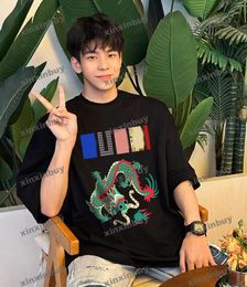 Xinxinbuy hommes designer t-shirt chinois dragon lettre impression manches courtes coton femmes noir blanc bleu gris S-2XL