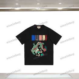 Xinxinbuy hommes designer t-shirt chinois dragon lettre impression manches courtes coton femmes noir blanc bleu gris XS-L