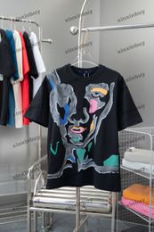 Xinxinbuy Mannen designer Tee t-shirt Graffiti water geschilderd gezichtsmasker afdrukken korte mouw katoen vrouwen Zwart wit blauw grijs rood XS-L