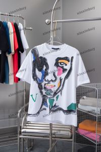 Xinxinbuy Hommes Designer Tee T-shirt Graffiti Masque facial peint à l'eau Impression à manches courtes Coton Femmes Noir Blanc Bleu Gris Rouge XS-XL