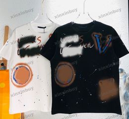 Xinxinbuy Hommes designer Tee t-shirt Impression jet d'encre dessiné à la main coton à manches courtes femmes Noir blanc bleu gris S-XL