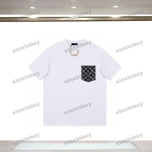 Xinxinbuy Hommes designer Tee t-shirt chaîne de fer chaîne de fer à manches courtes coton femmes noir blanc bleu gris rouge S-2XL