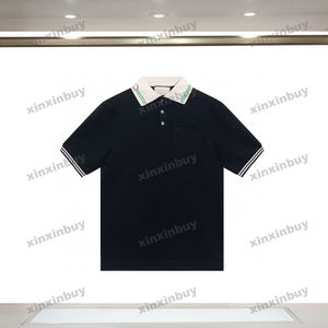 Xinxinbuy Mannen designer Tee t-shirt Brief borduren streep kraag korte mouw katoen vrouwen Zwart wit blauw grijs rood XS-2XL
