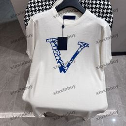 Xinxinbuy Hommes Designer Tee T-shirt Lightning Ski Snow Lettre Jacquard Tricoté à manches courtes Coton Femmes Noir Blanc Bleu Gris XS-XL