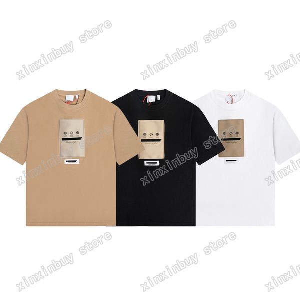xinxinbuy Hommes designer Tee t-shirt Panneaux Paris lettre broderie patch imprimé manches courtes coton femmes gris noir kaki XS-L